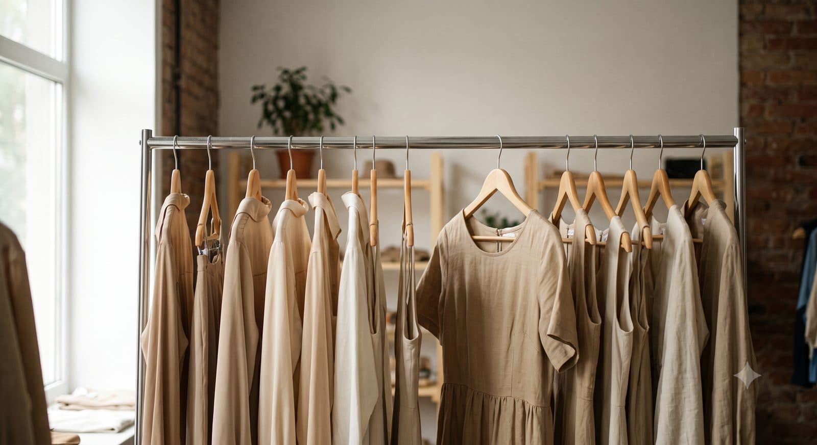 A clothing rack in a small shop — stock straight from the catalog